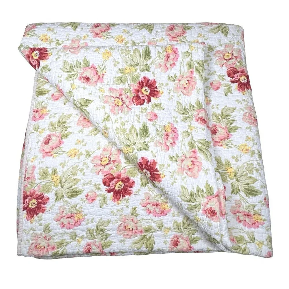 VTG Laura Ashley Reversible Floral Quilt Bedspread Coverlet Queen Cottage Boho
